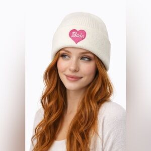 David & Young Babe Heart Beanie White Pink Knit Cap Winter Snow Hat NWT